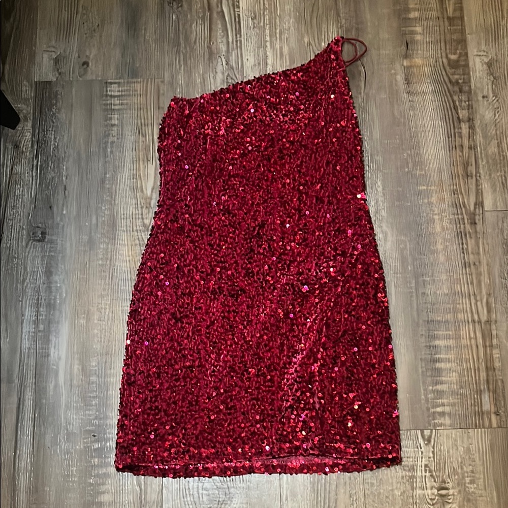 Dark Pink Sequin One Shoulder Mini Dress